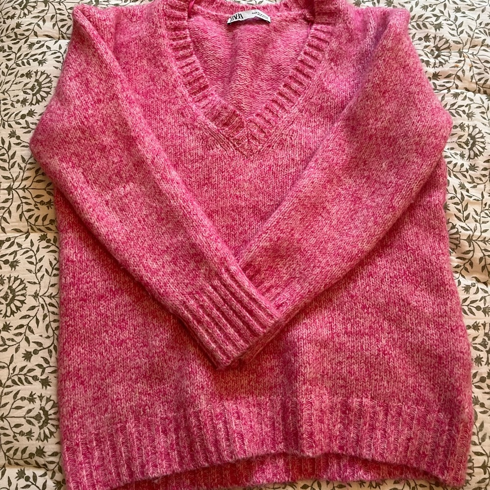 Bright Pink Zara cozy sweater.